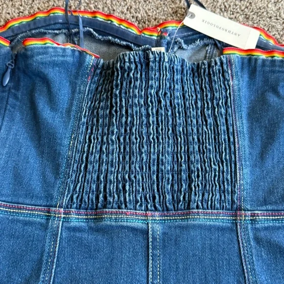 NEW Pilcro Button Front denim strapless dress Rainbow XS $158 RV Anthropologie - Picture 7 of 16